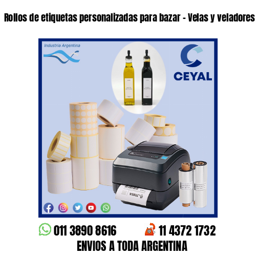 Rollos de etiquetas personalizadas para bazar – Velas y veladores
