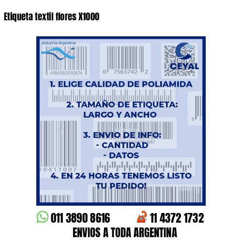 Etiqueta textil flores X1000