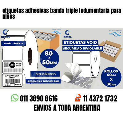 etiquetas adhesivas banda triple Indumentaria para niños
