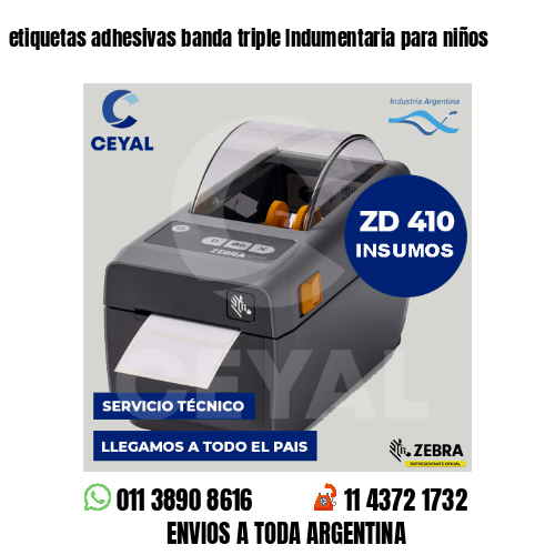etiquetas adhesivas banda triple Indumentaria para niños