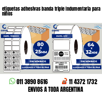 etiquetas adhesivas banda triple Indumentaria para niños
