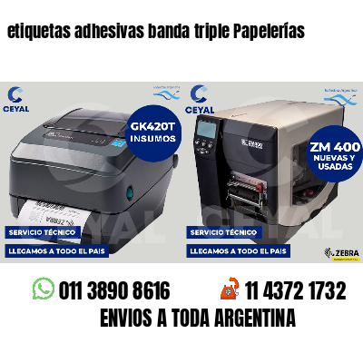etiquetas adhesivas banda triple Papelerías
