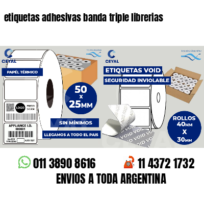 etiquetas adhesivas banda triple librerias