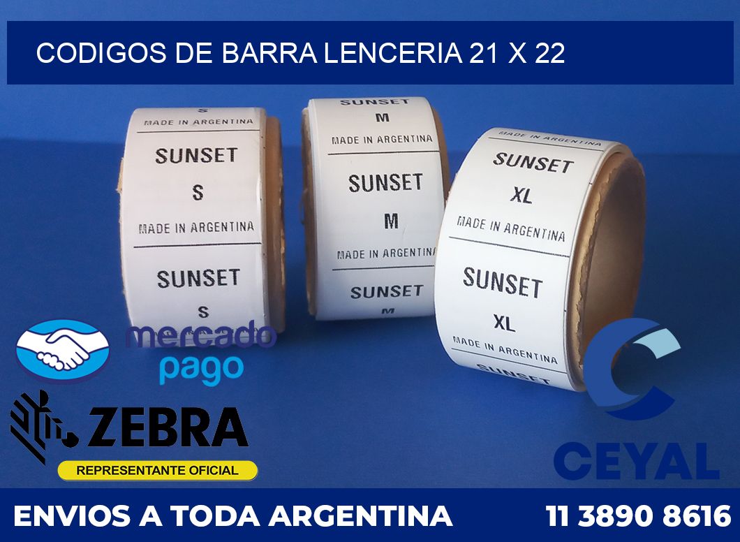 Codigos de barra lenceria 21 x 22