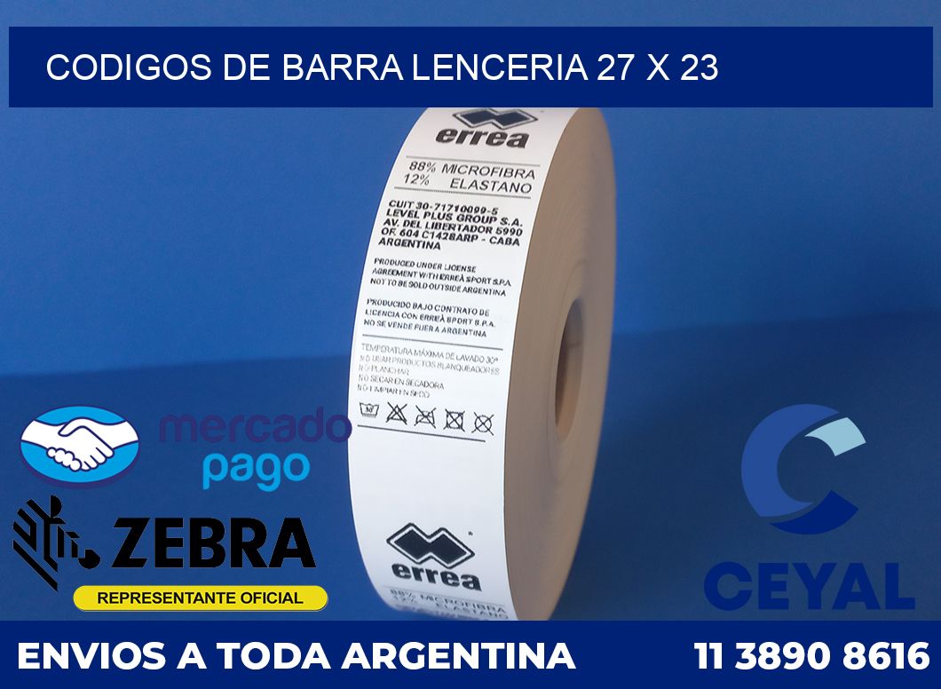 Codigos de barra lenceria 27 x 23