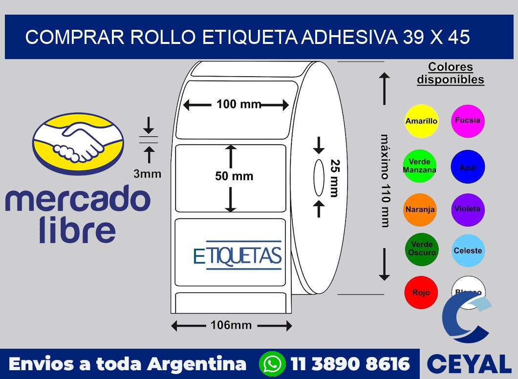 Comprar rollo etiqueta adhesiva 39 x 45