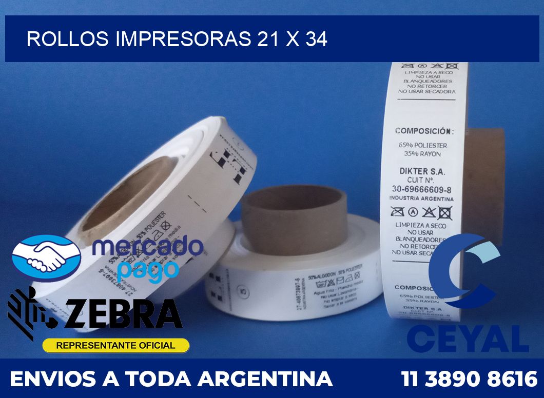 Rollos impresoras 21 x 34