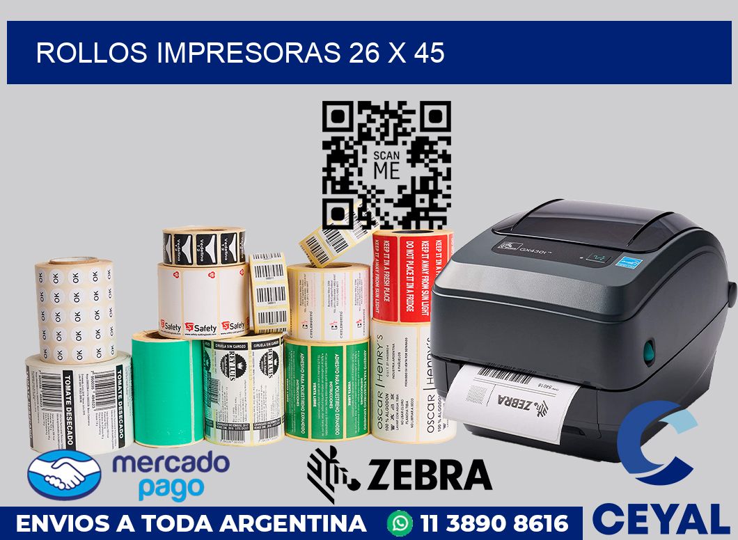 Rollos impresoras 26 x 45