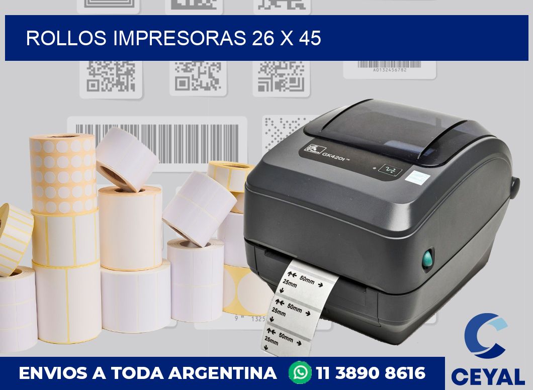 Rollos impresoras 26 x 45