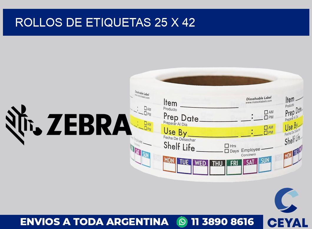 rollos de etiquetas 25 x 42