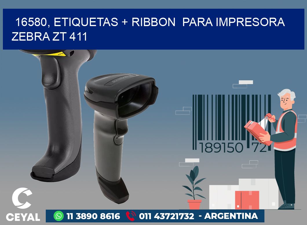 16580, etiquetas + ribbon  para impresora zebra ZT 411