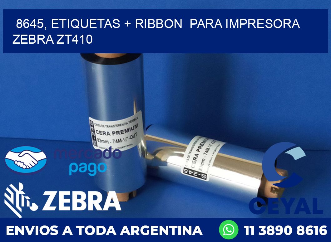 8645, etiquetas + ribbon  para impresora zebra ZT410