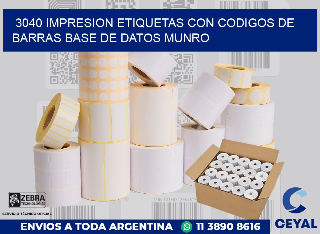 3040 IMPRESION ETIQUETAS CON CODIGOS DE BARRAS BASE DE DATOS MUNRO