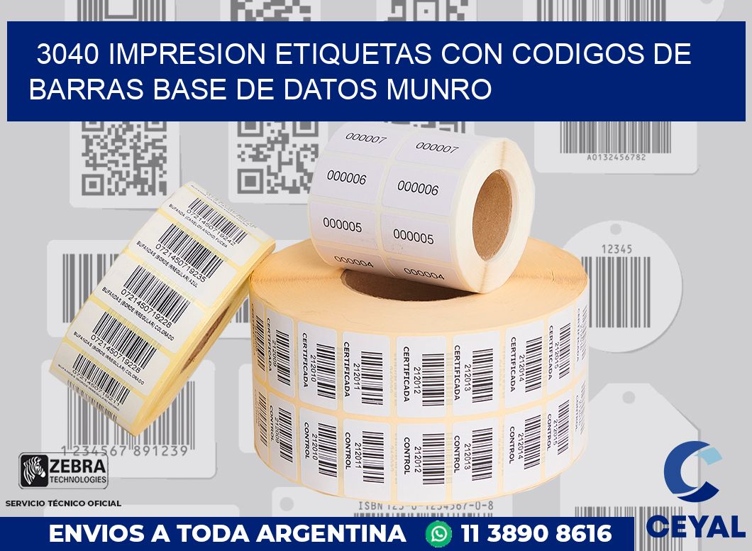 3040 IMPRESION ETIQUETAS CON CODIGOS DE BARRAS BASE DE DATOS MUNRO