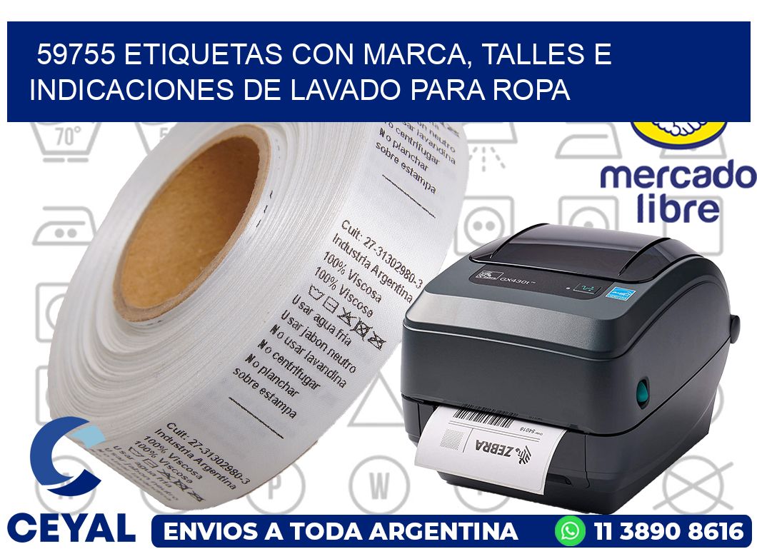 59755 ETIQUETAS CON MARCA, TALLES E INDICACIONES DE LAVADO PARA ROPA