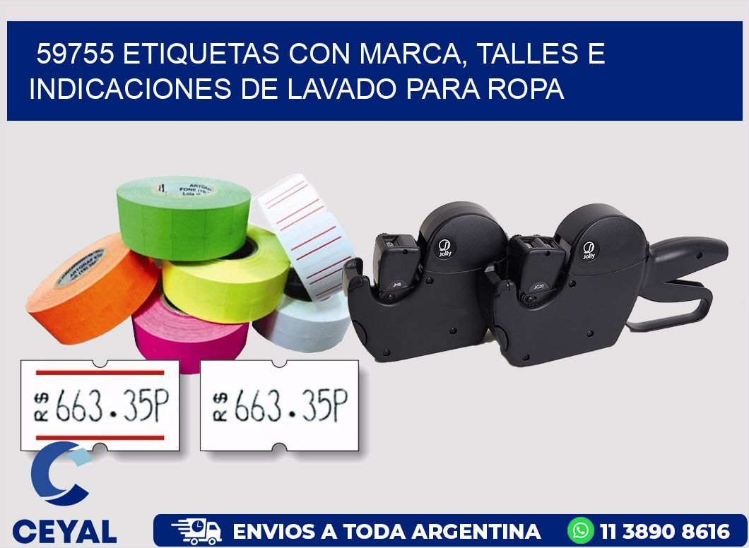 59755 ETIQUETAS CON MARCA, TALLES E INDICACIONES DE LAVADO PARA ROPA