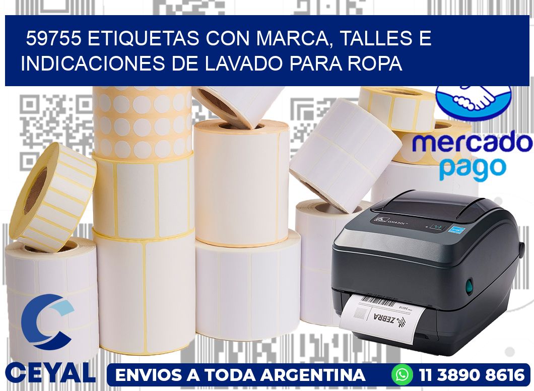 59755 ETIQUETAS CON MARCA, TALLES E INDICACIONES DE LAVADO PARA ROPA