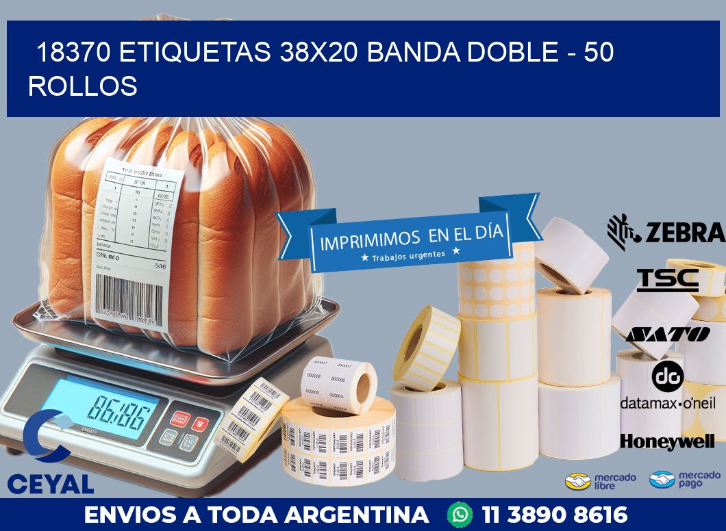 18370 ETIQUETAS 38X20 BANDA DOBLE – 50 ROLLOS