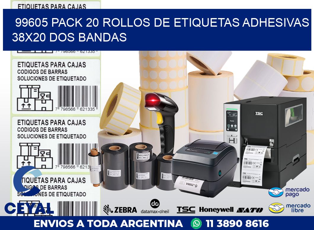 99605 PACK 20 ROLLOS DE ETIQUETAS ADHESIVAS 38X20 DOS BANDAS