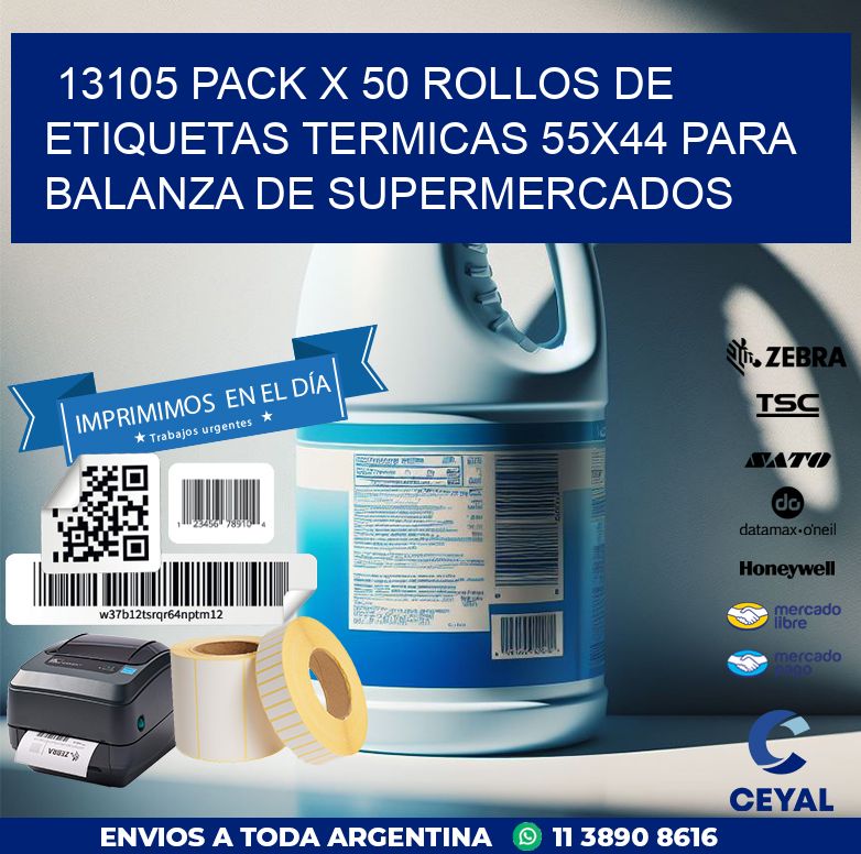13105 PACK X 50 ROLLOS DE ETIQUETAS TERMICAS 55X44 PARA BALANZA DE SUPERMERCADOS