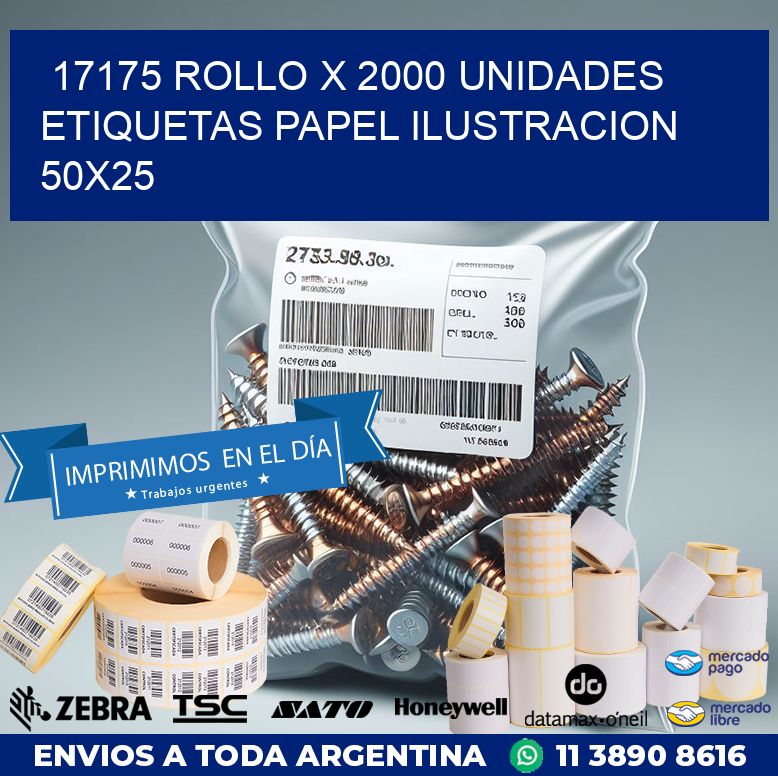 17175 ROLLO X 2000 UNIDADES ETIQUETAS PAPEL ILUSTRACION 50X25