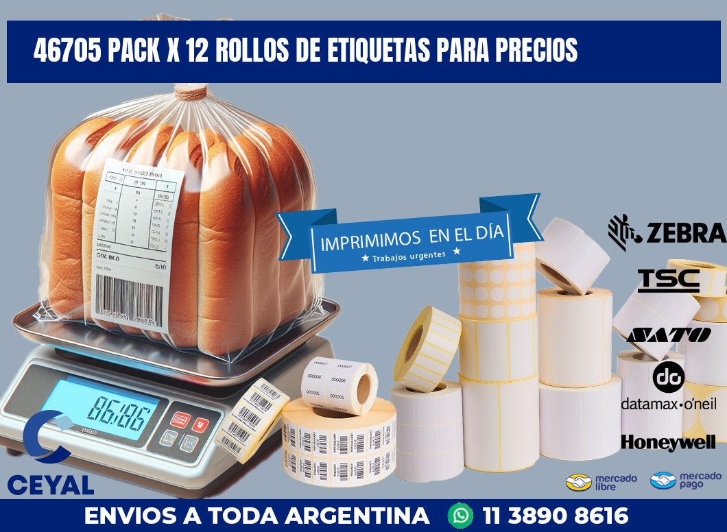 46705 PACK X 12 ROLLOS DE ETIQUETAS PARA PRECIOS