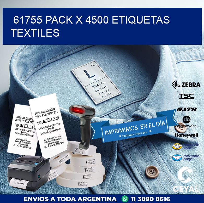 61755 PACK X 4500 ETIQUETAS TEXTILES