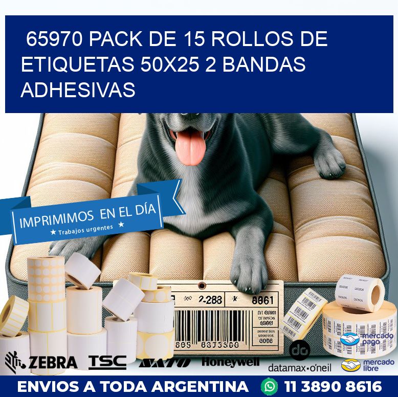 65970 PACK DE 15 ROLLOS DE ETIQUETAS 50X25 2 BANDAS ADHESIVAS