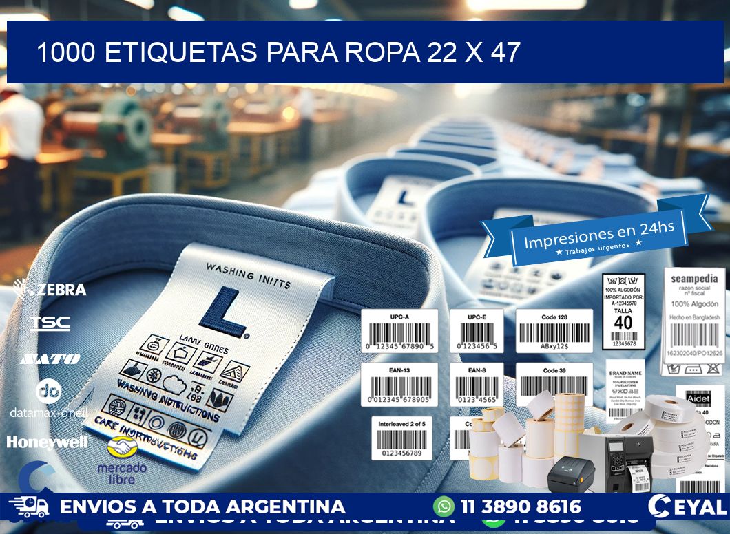 1000 ETIQUETAS PARA ROPA 22 x 47
