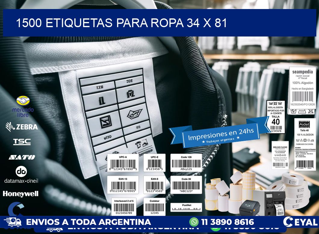 1500 ETIQUETAS PARA ROPA 34 x 81