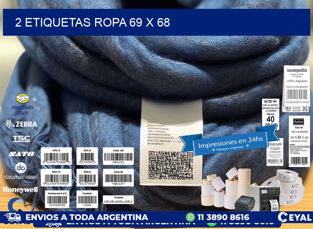 2 ETIQUETAS ROPA 69 x 68
