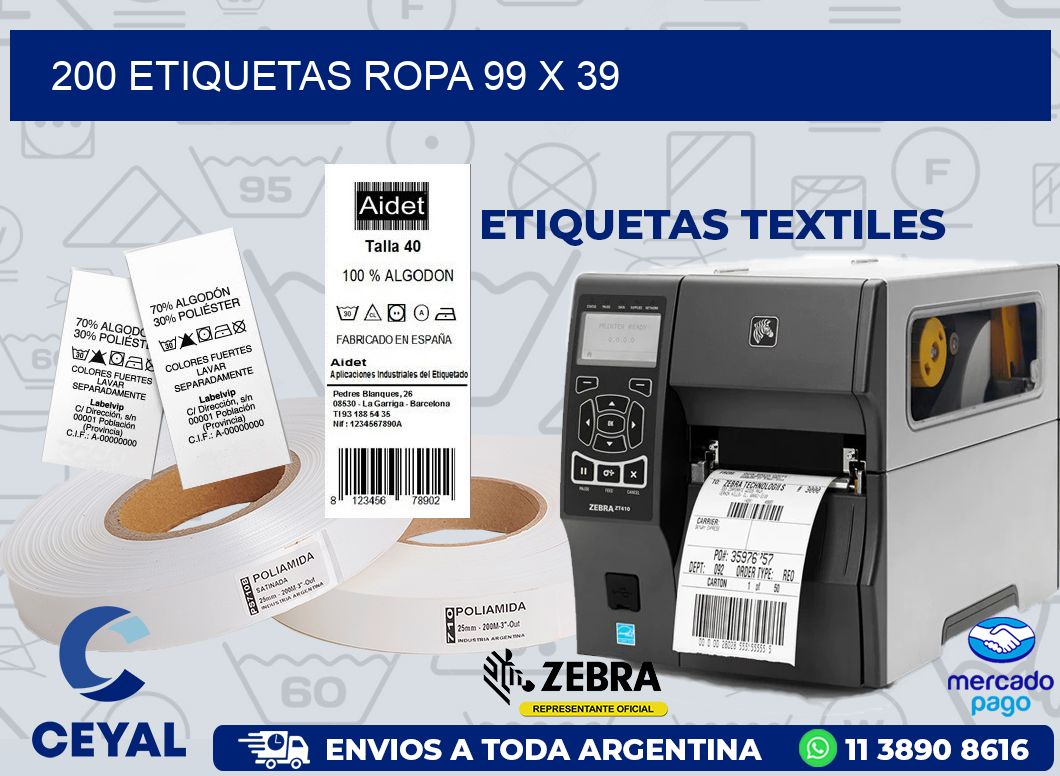 200 ETIQUETAS ROPA 99 x 39