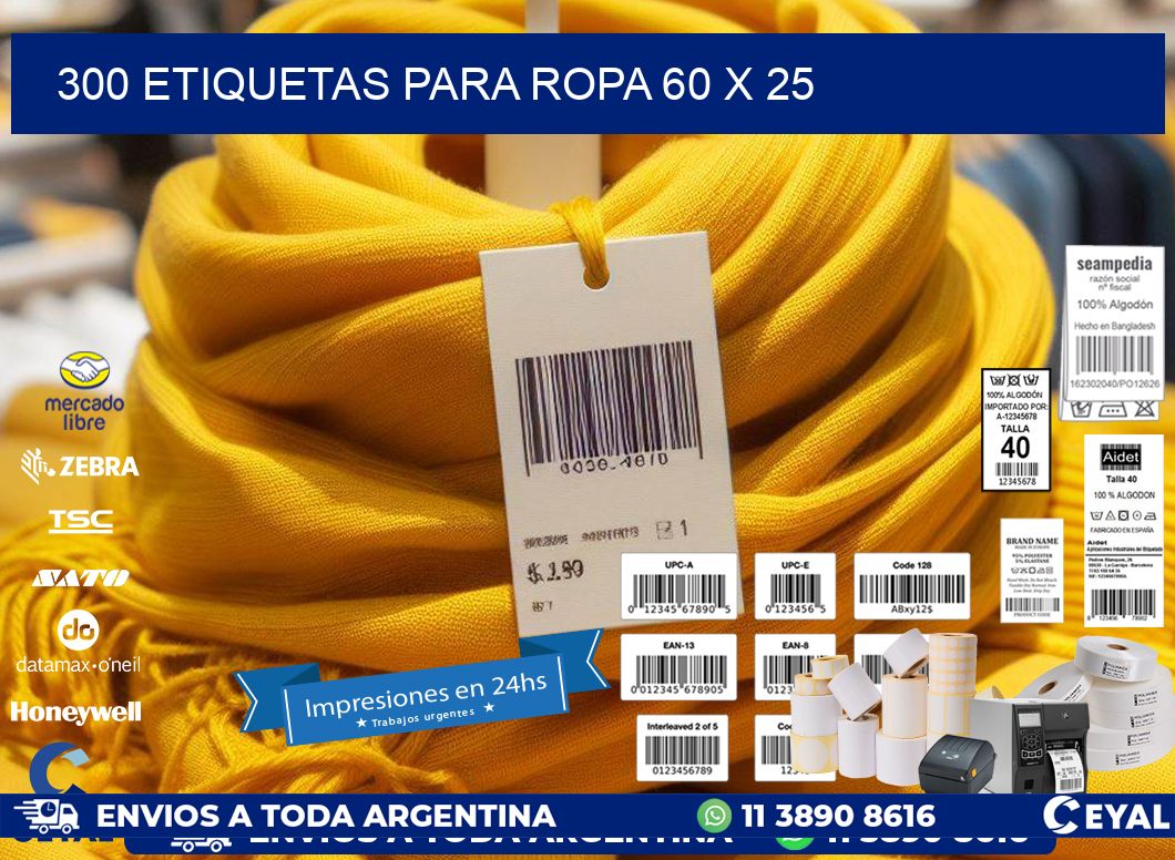 300 ETIQUETAS PARA ROPA 60 x 25