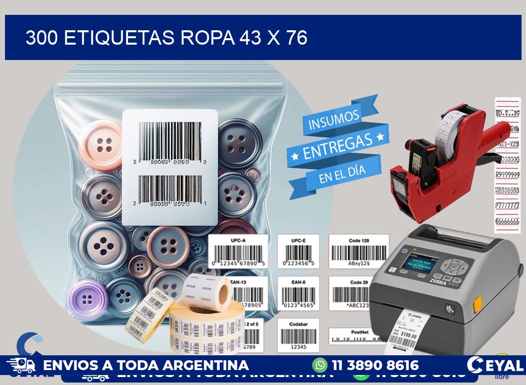 300 ETIQUETAS ROPA 43 x 76