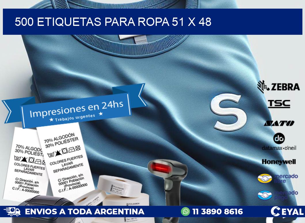 500 ETIQUETAS PARA ROPA 51 x 48