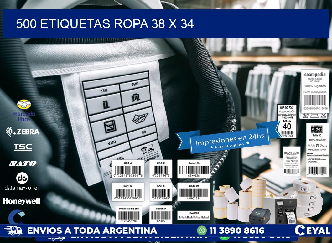 500 ETIQUETAS ROPA 38 x 34