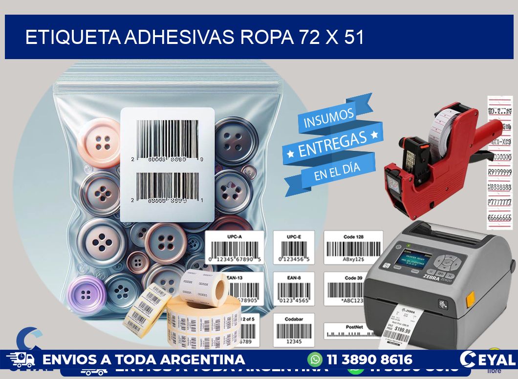 ETIQUETA ADHESIVAS ROPA 72 x 51