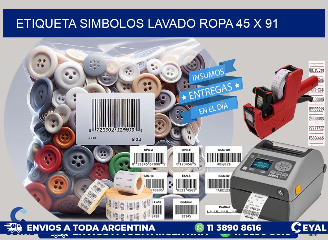 ETIQUETA SIMBOLOS LAVADO ROPA 45 x 91