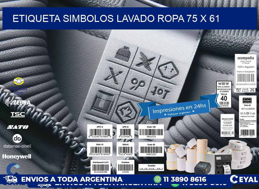 ETIQUETA SIMBOLOS LAVADO ROPA 75 x 61