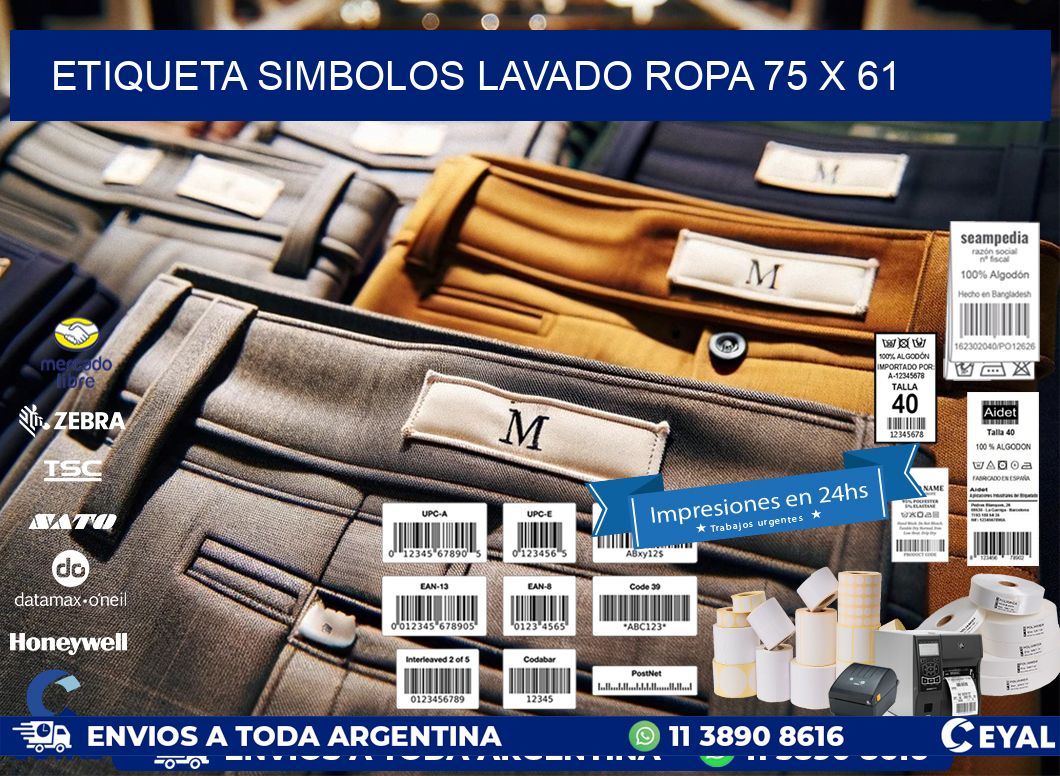 ETIQUETA SIMBOLOS LAVADO ROPA 75 x 61