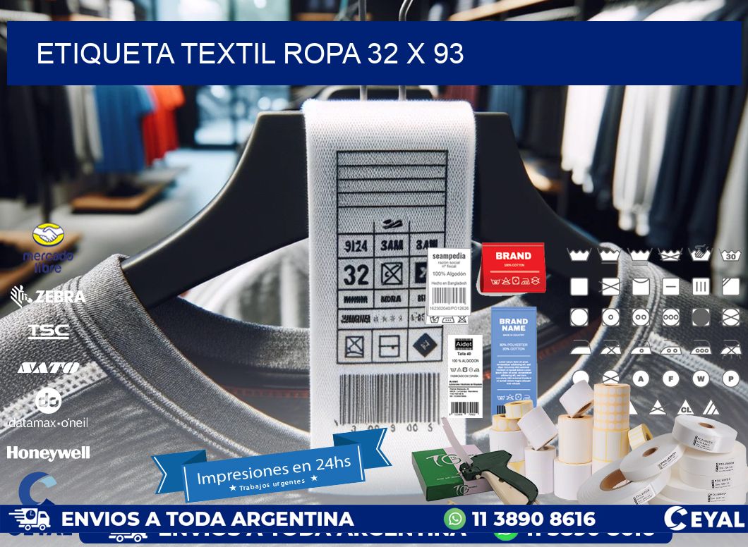 ETIQUETA TEXTIL ROPA 32 x 93