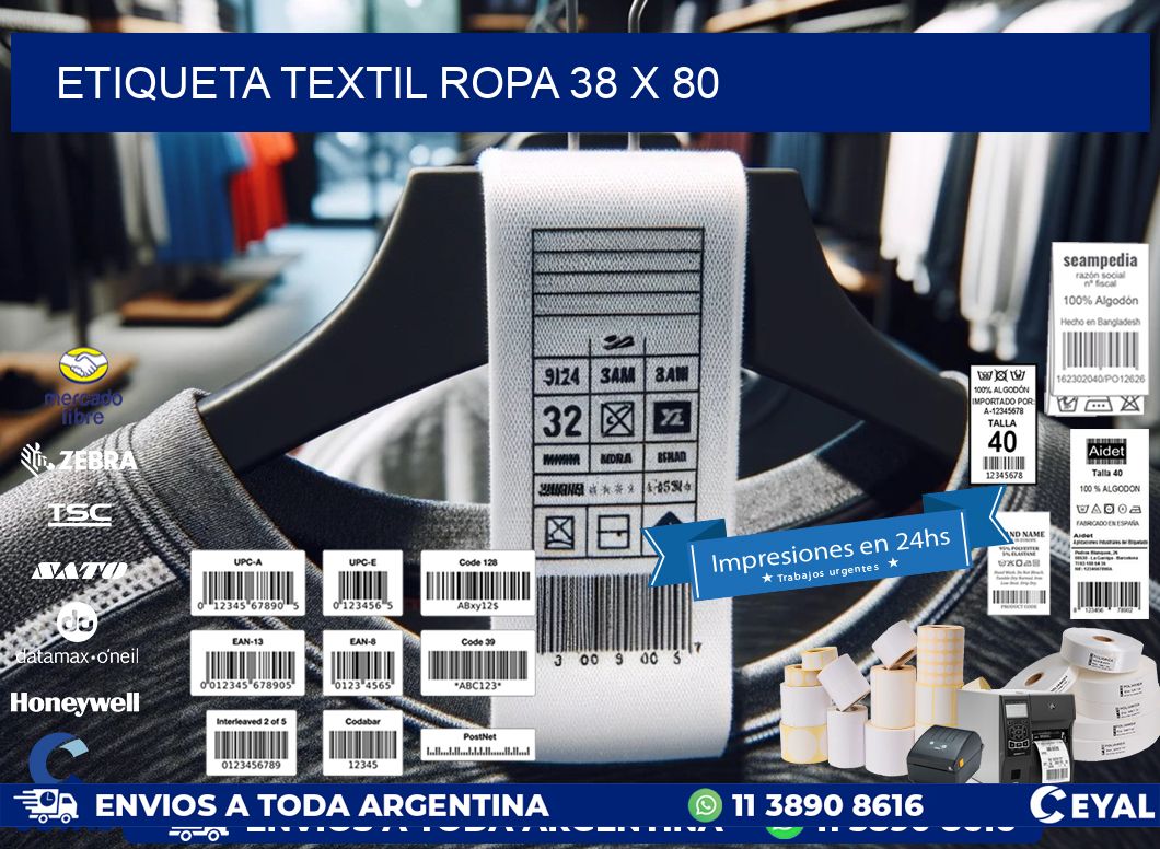 ETIQUETA TEXTIL ROPA 38 x 80