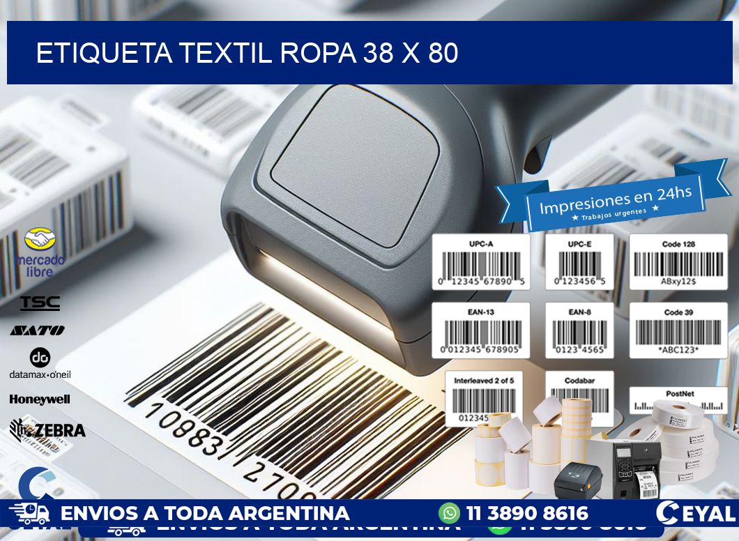 ETIQUETA TEXTIL ROPA 38 x 80
