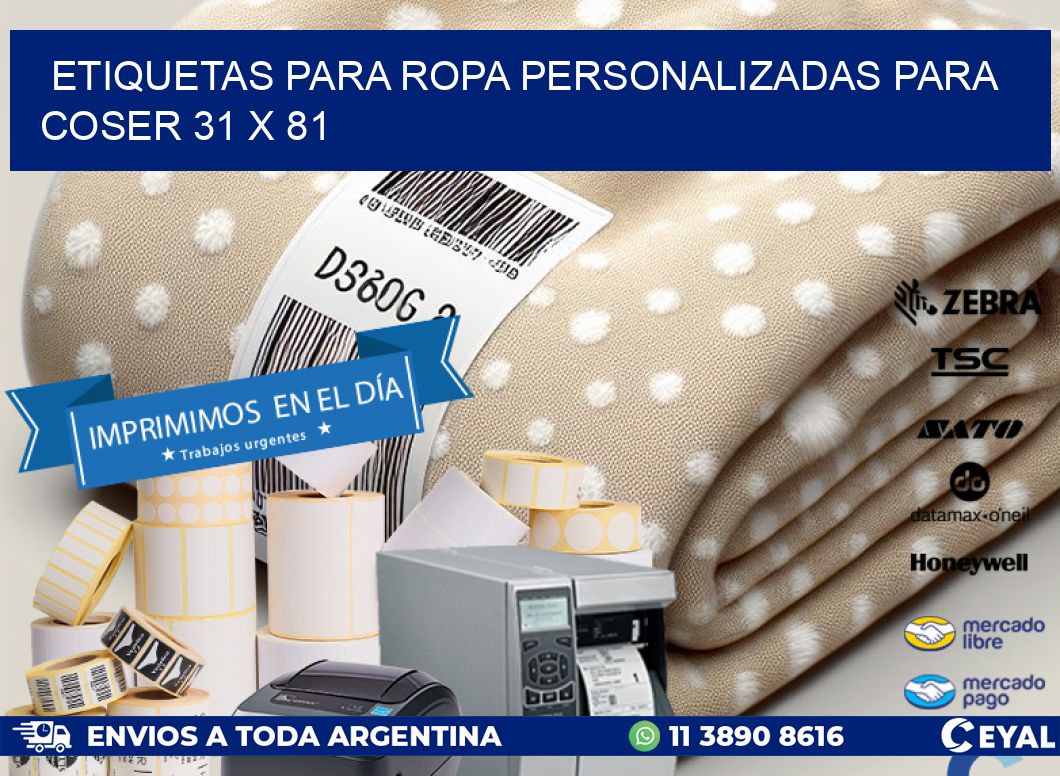ETIQUETAS PARA ROPA PERSONALIZADAS PARA COSER 31 x 81