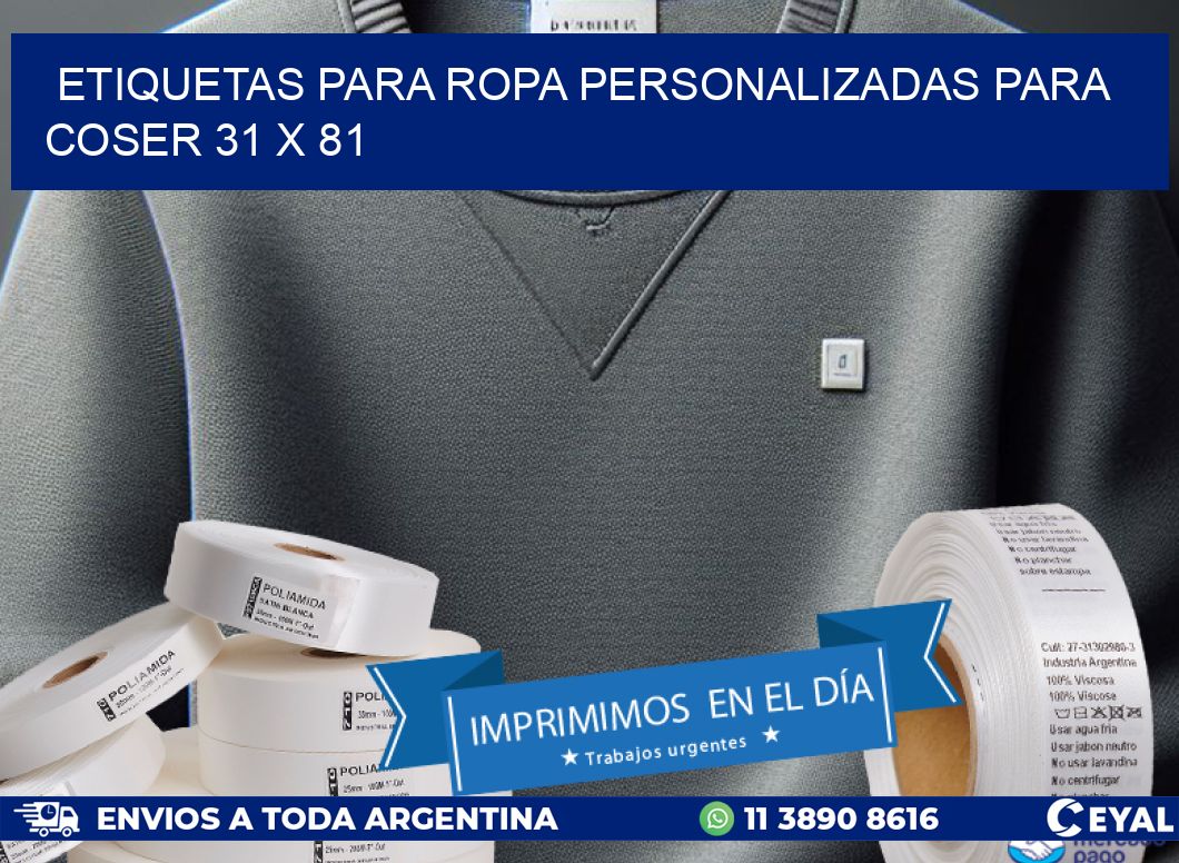 ETIQUETAS PARA ROPA PERSONALIZADAS PARA COSER 31 x 81