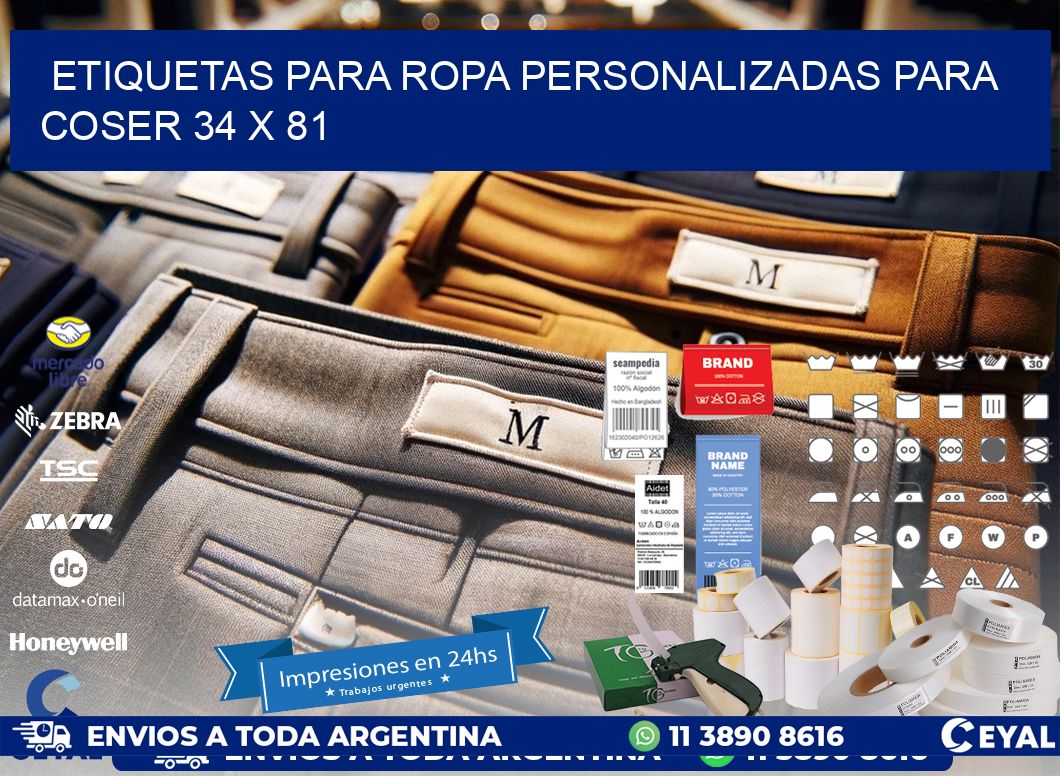 ETIQUETAS PARA ROPA PERSONALIZADAS PARA COSER 34 x 81