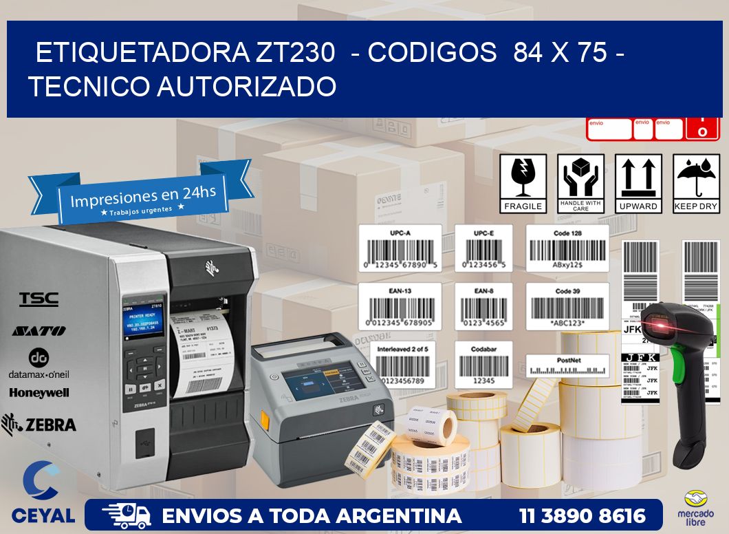 ETIQUETADORA ZT230 - CODIGOS 84 x 75 - TECNICO AUTORIZADO
