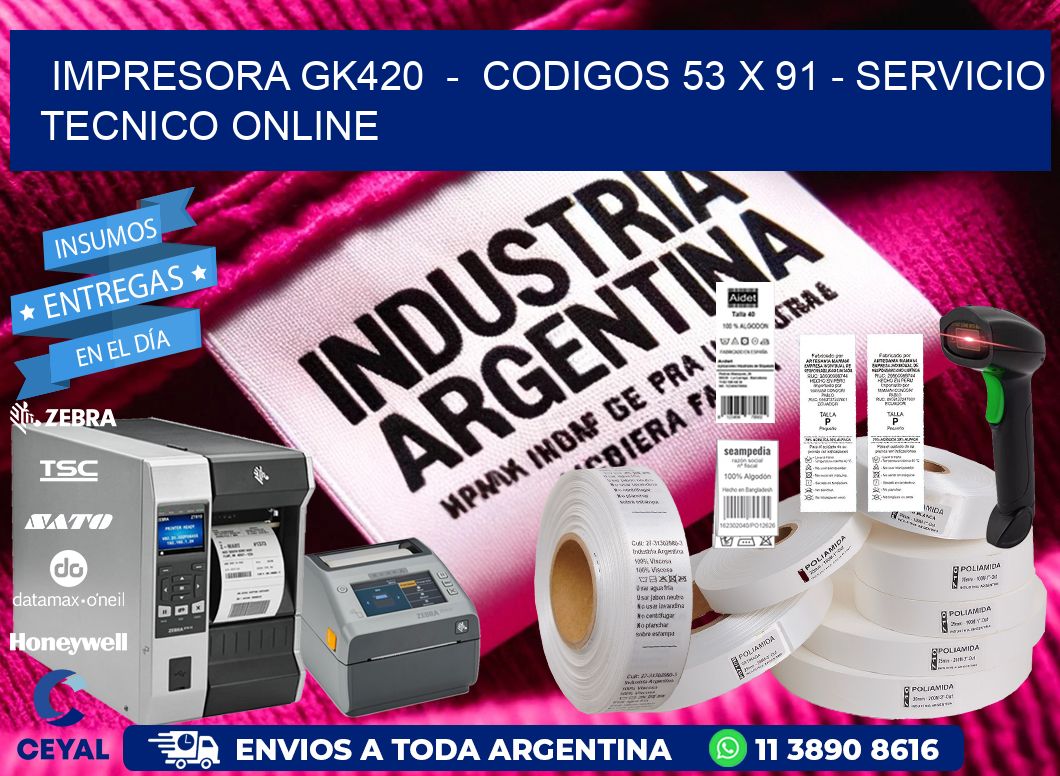 IMPRESORA GK420  -  CODIGOS 53 x 91 - SERVICIO TECNICO ONLINE