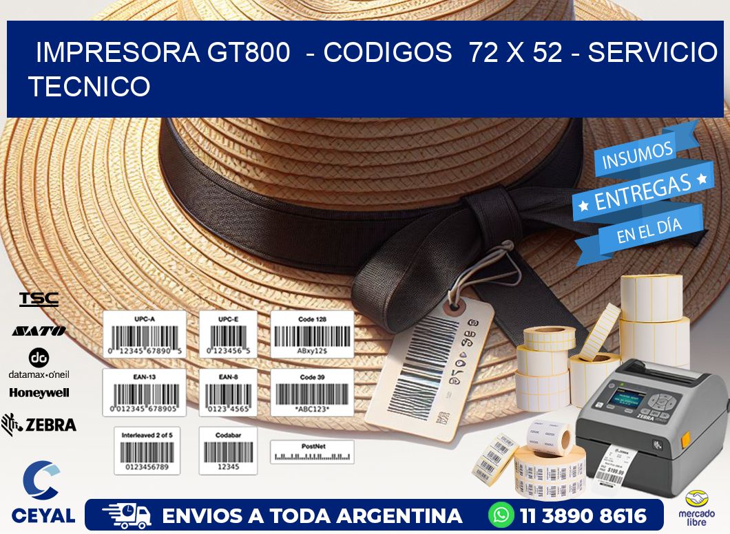 IMPRESORA GT800 - CODIGOS 72 x 52 - SERVICIO TECNICO