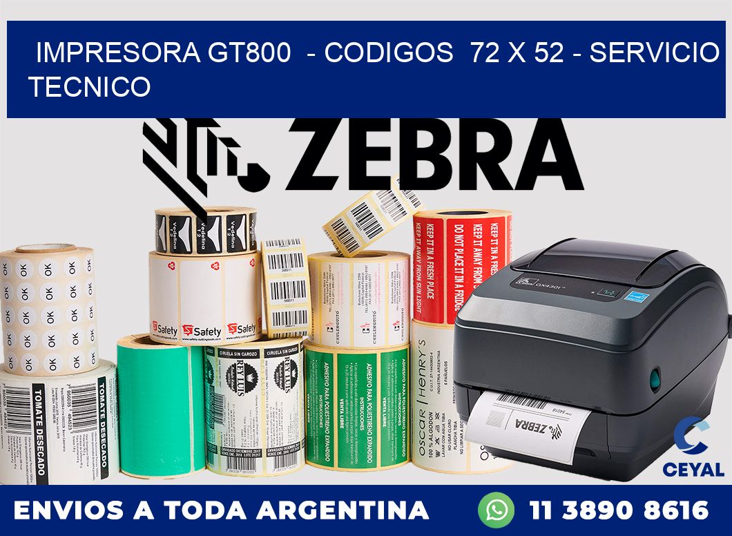 IMPRESORA GT800 - CODIGOS 72 x 52 - SERVICIO TECNICO